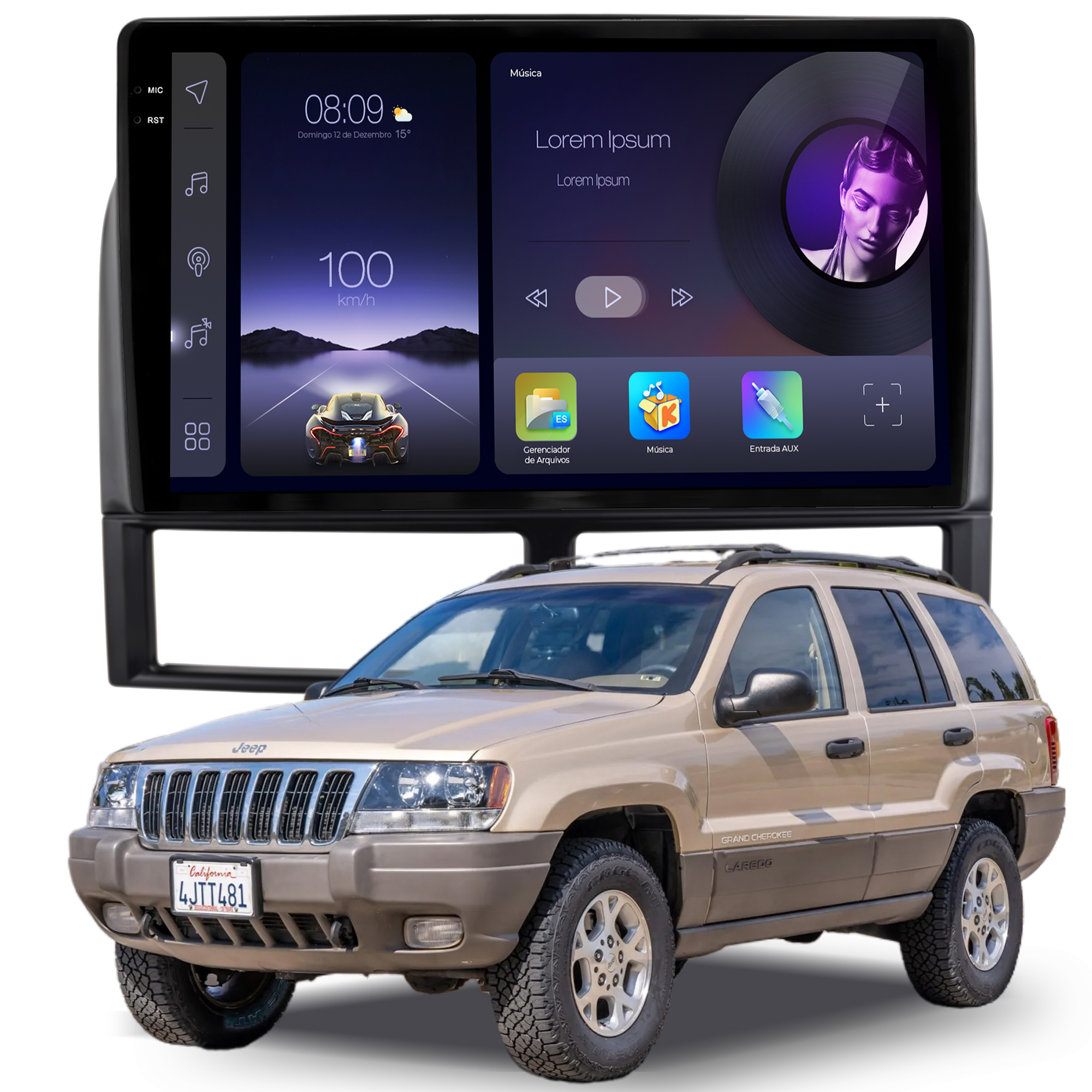 MULTIMÍDIA ADAK <BR> 2RAM 64GB QLED 9'' <BR> GRAN CHEROKEE <BR> 1998 A 2004