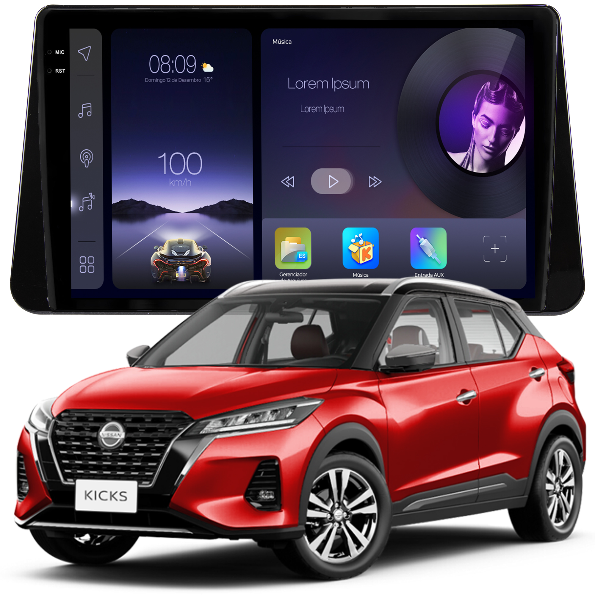 MULTIMÍDIA ADAK <BR> 2RAM 64GB QLED 9" <BR> VERSA 2021 ACIMA