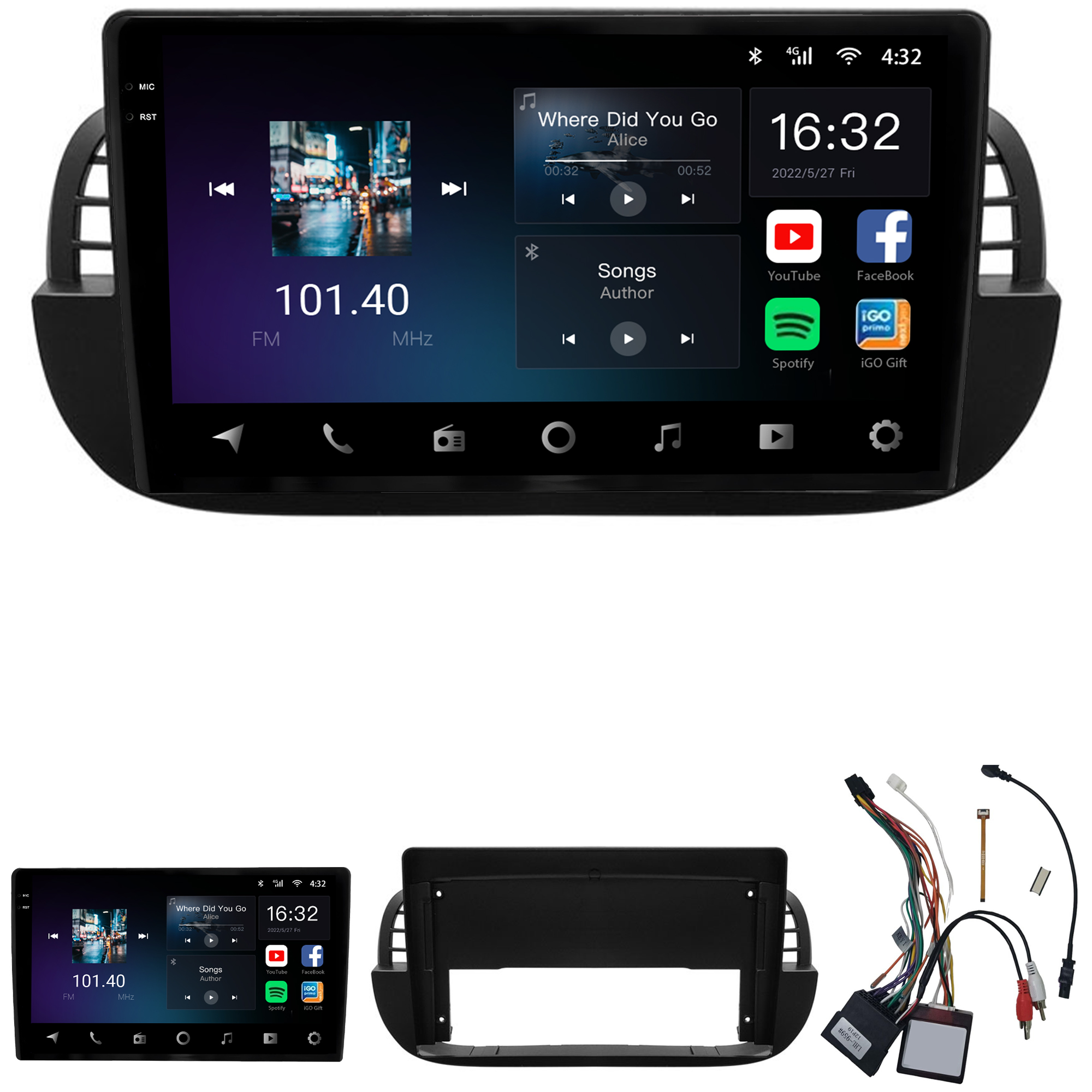 MULTIMÍDIA <BR> AIKON CORE RED <BR>2RAM 64GB QLED 9"<BR> FIAT 500 ATÉ 2015 - Imagem 2