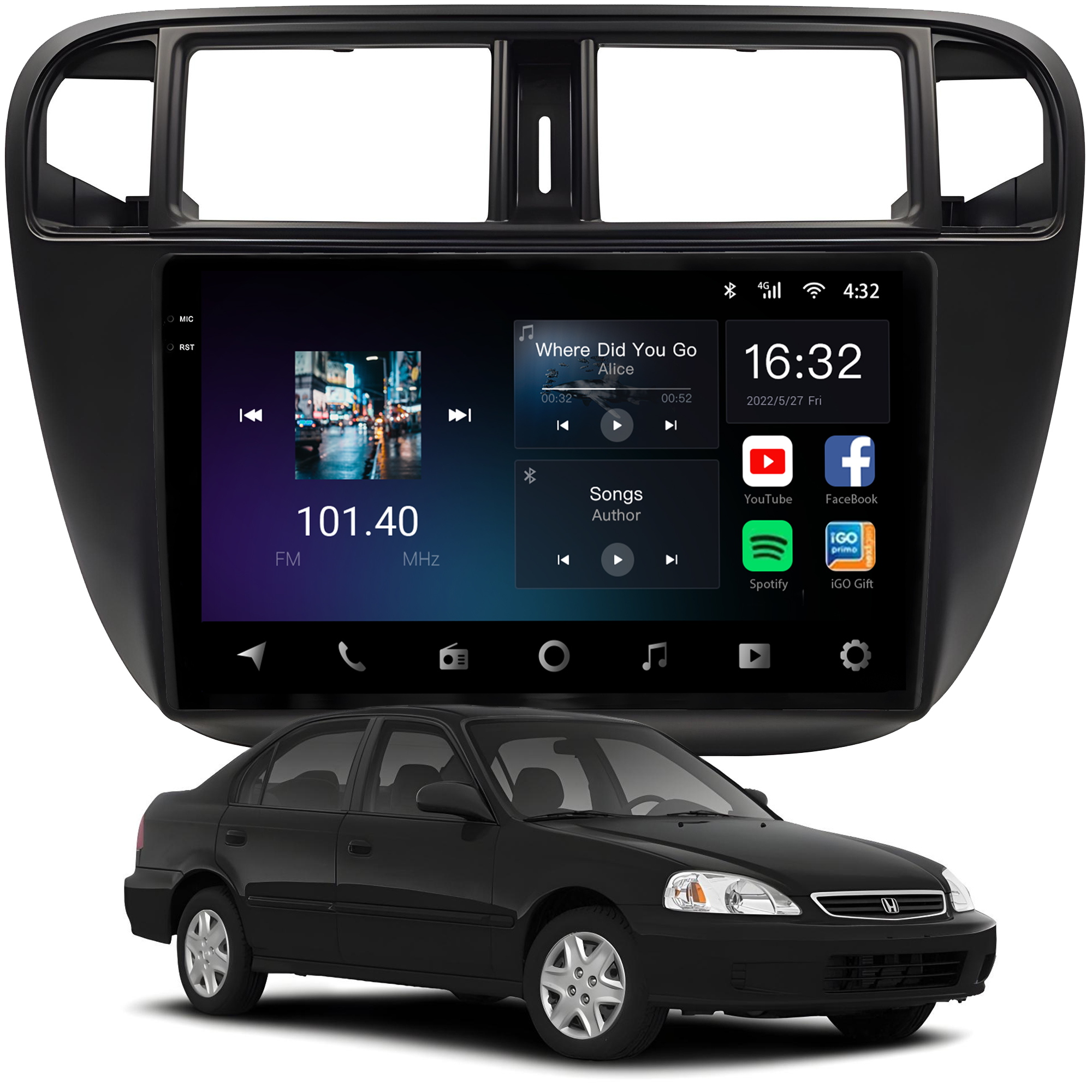 MULTIMÍDIA <BR> AIKON CORE RED <BR> 2RAM 64GB QLED 9'' <BR> CIVIC 1996 A 2000