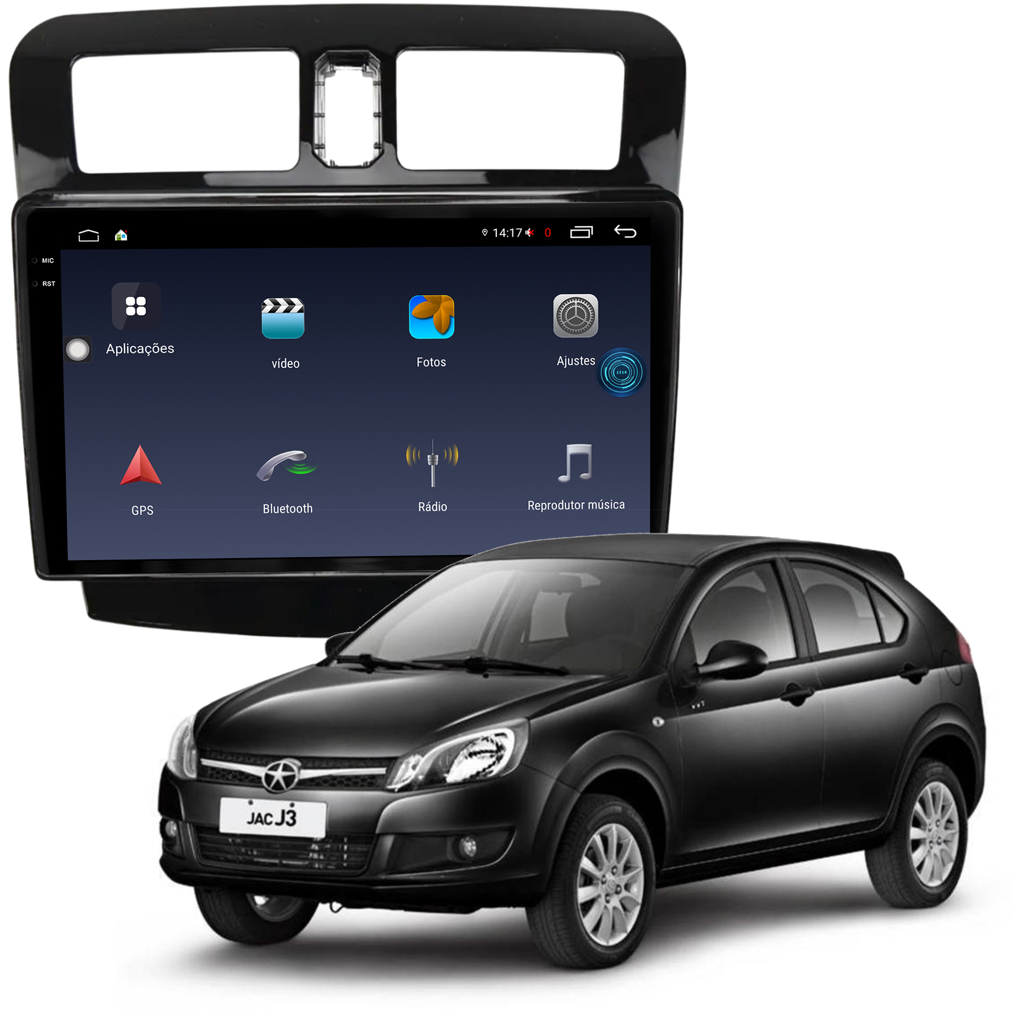 MULTIMÍDIA <BR> AIKON FÓTON <BR> 6RAM 128GB TELA 2K 9'' <BR> JAC J3 2014 ACIMA