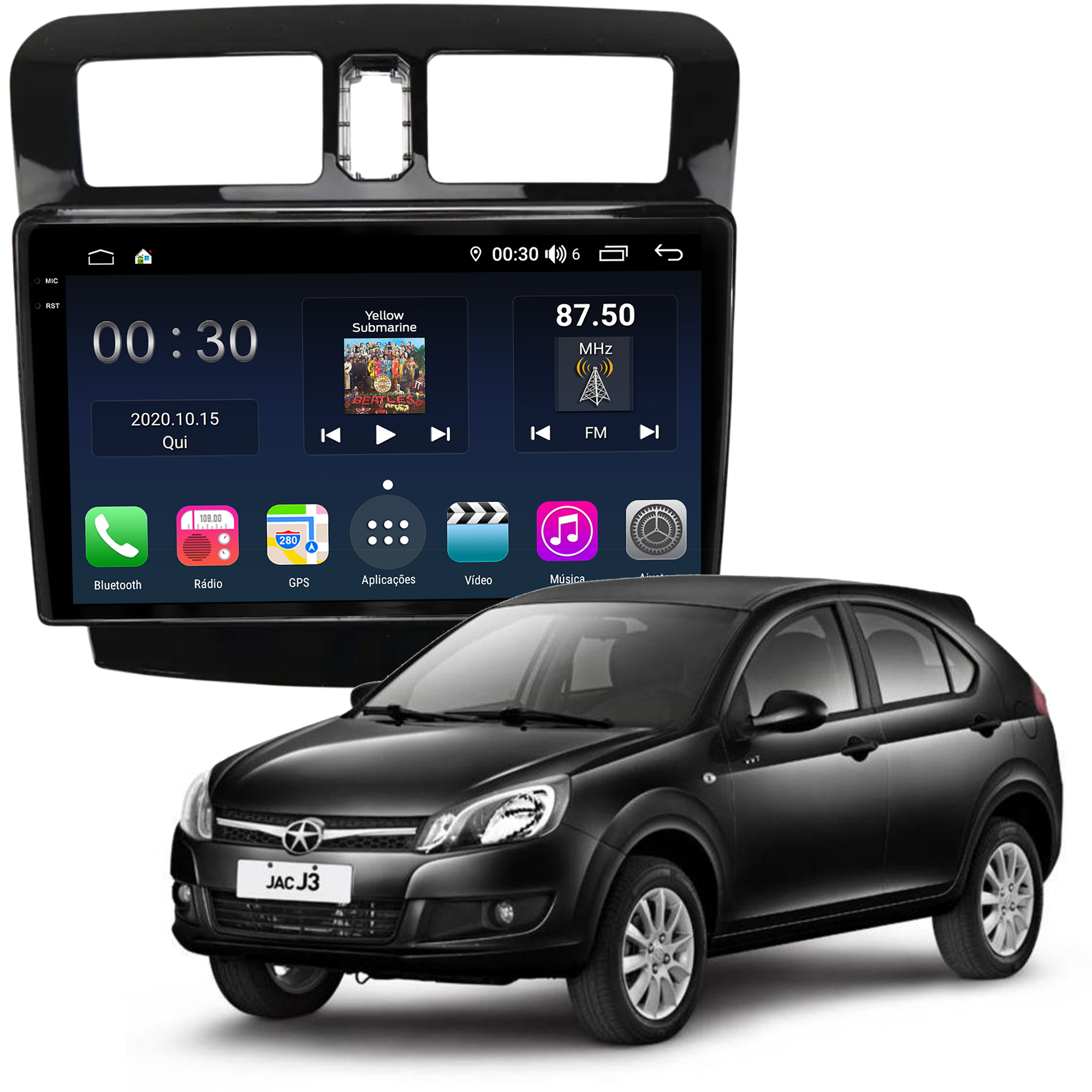 MULTIMÍDIA <BR> AIKON PRÓTON <BR> 6RAM 128GB QLED 9'' <BR> JAC J3 2014 ACIMA