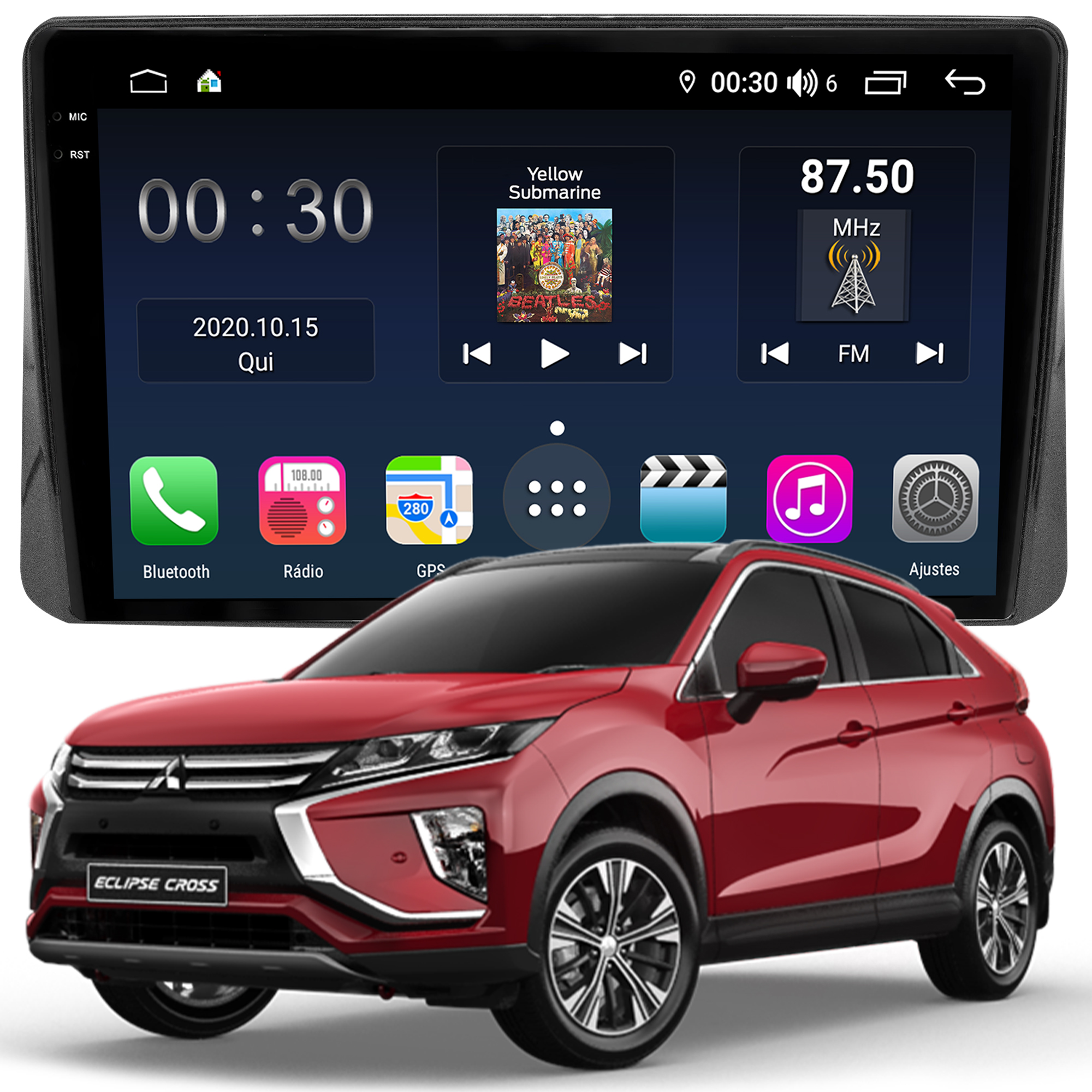 MULTIMÍDIA <BR> AIKON PRÓTON <BR> 4RAM 64GB QLED 9'' <BR> ECLIPSE 2019 ACIMA