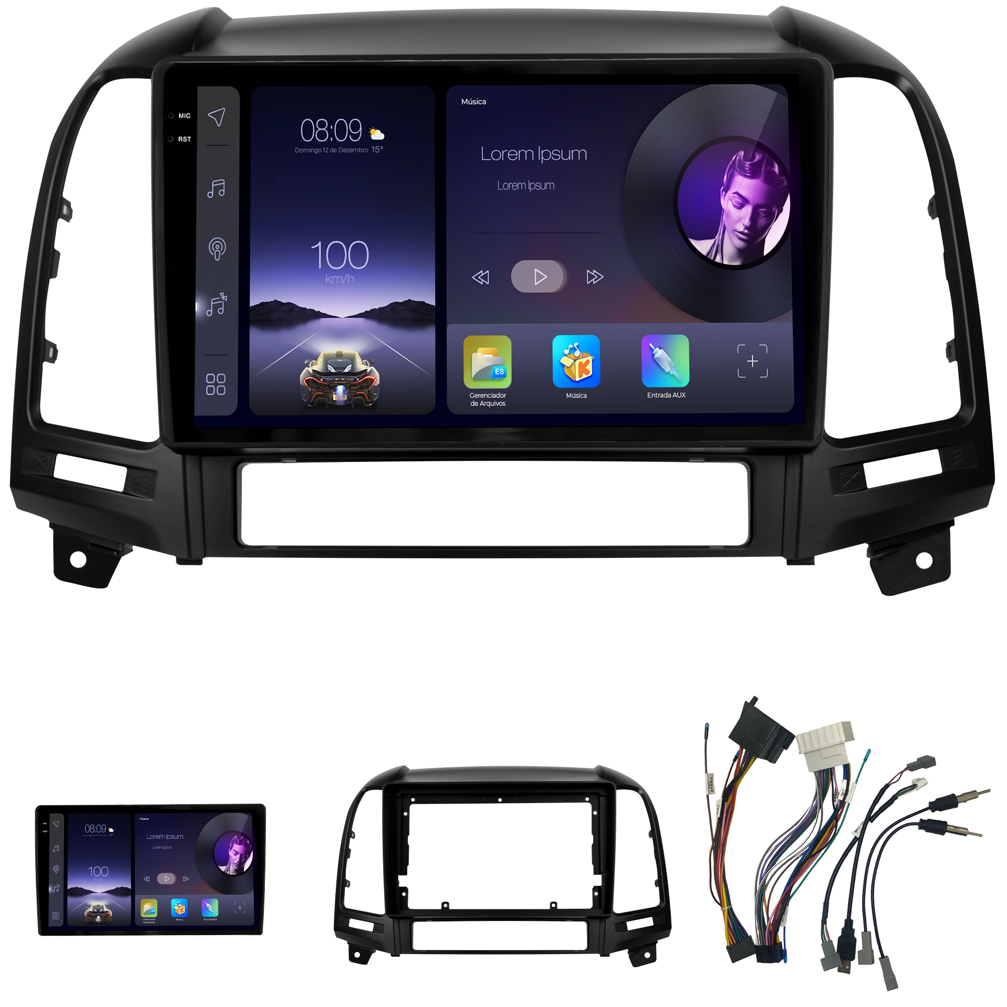 MULTIMÍDIA ADAK <BR> 2RAM 64GB QLED 9'' <BR> SANTA FÉ 2007 A 2013 - Imagem 2