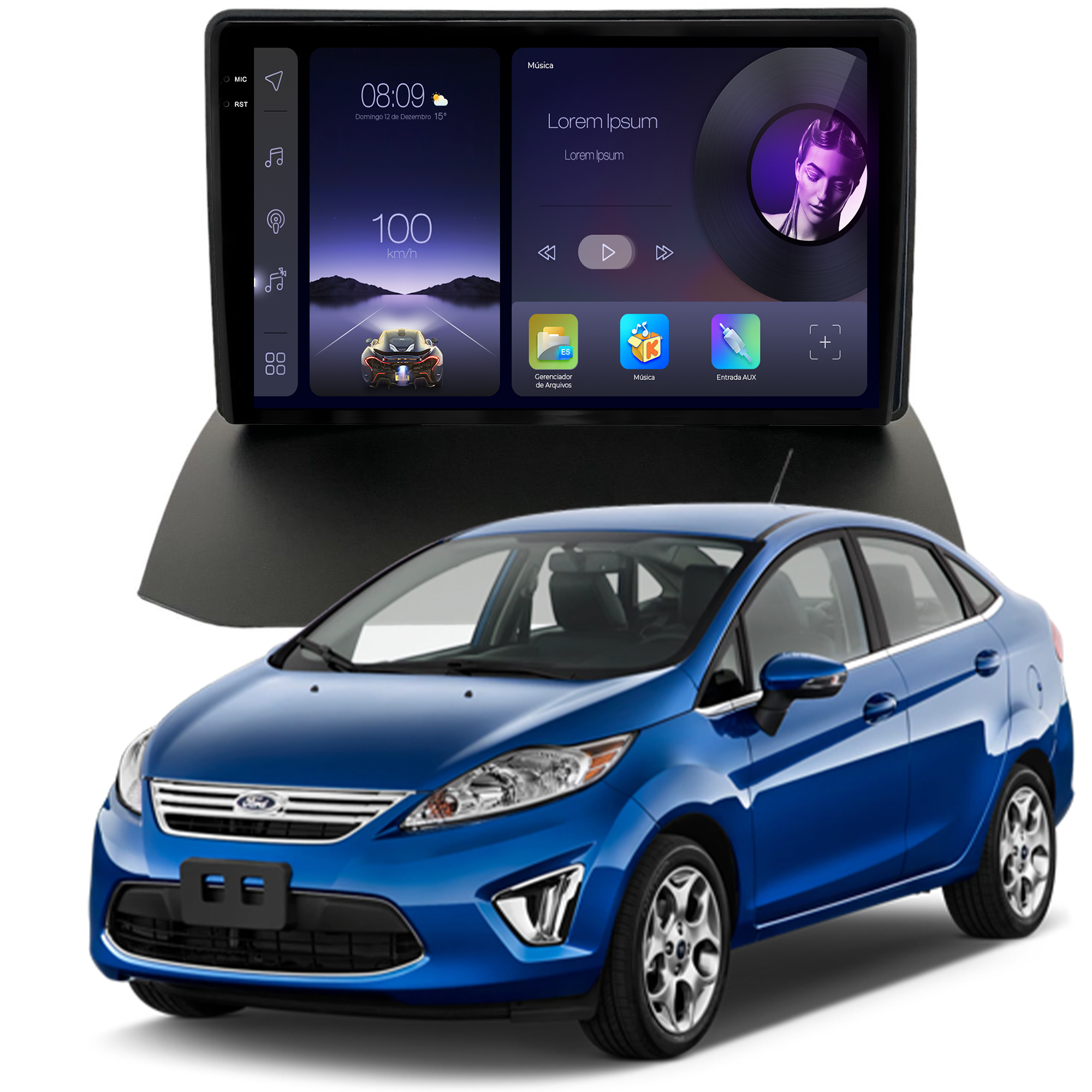 MULTIMÍDIA ADAK <BR> 2RAM 64GB QLED 9'' <BR> FIESTA NEW FIESTA <BR> ATÉ 2015 <BR> MODELO MEXICANO