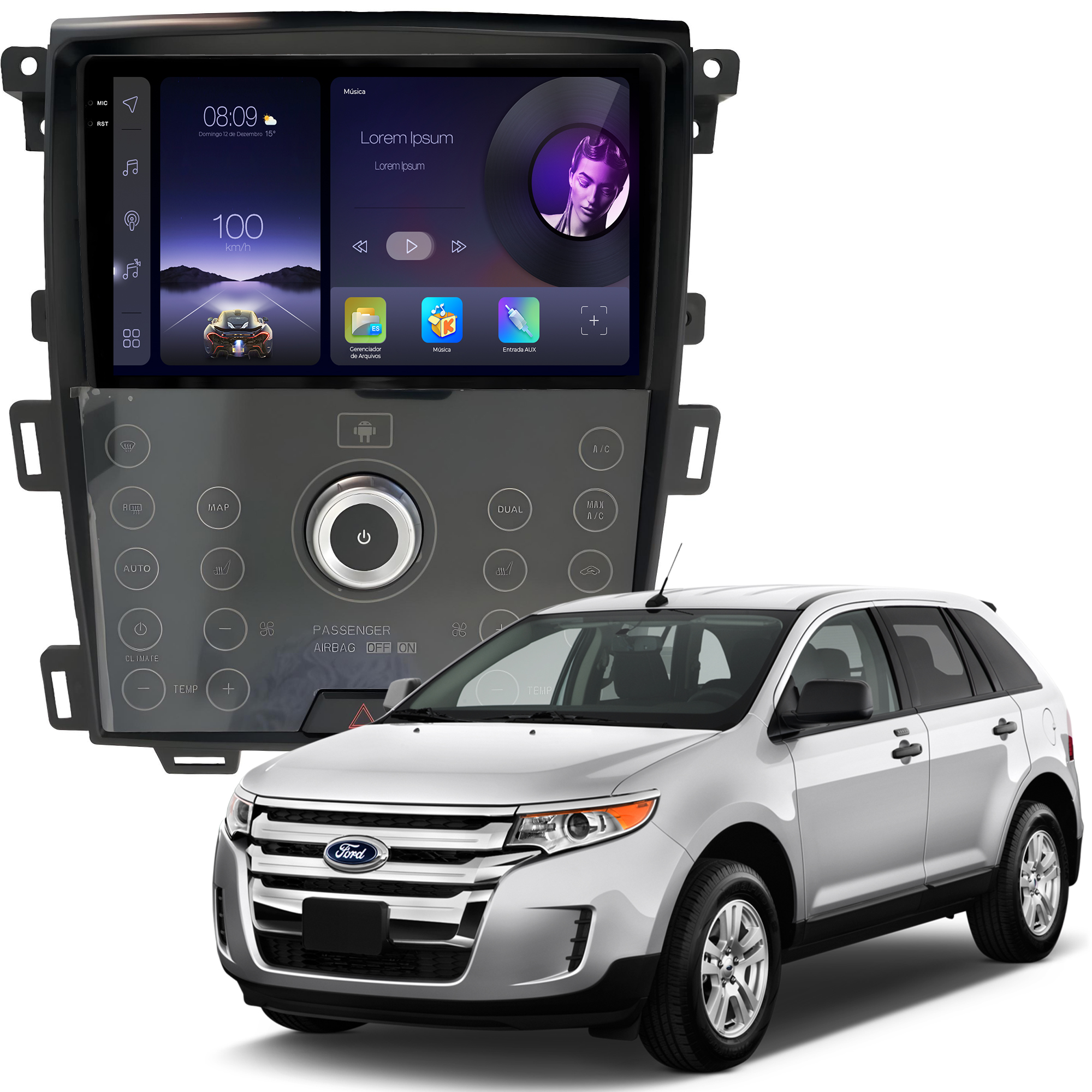 MULTIMÍDIA ADAK <BR> 2RAM 64GB QLED 9'' <BR> FORD EDGE <BR> 2010 A 2015