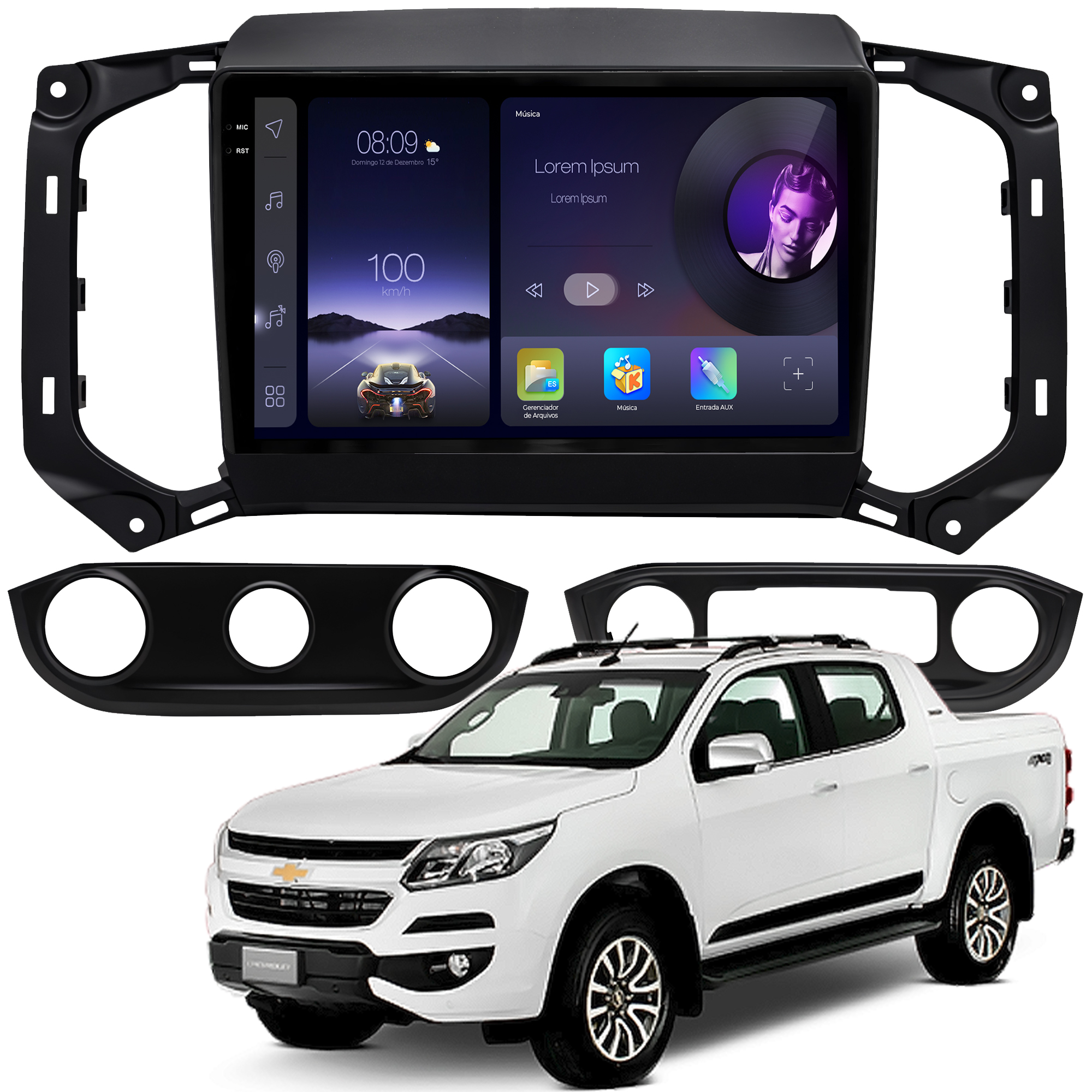 MULTIMÍDIA ADAK <BR> 2RAM 64GB QLED 9'' <BR> S10 TRAILBLAZER <BR> AR DIGITAL <BR> AR ANALÓGICO <BR> 2017 A 2024