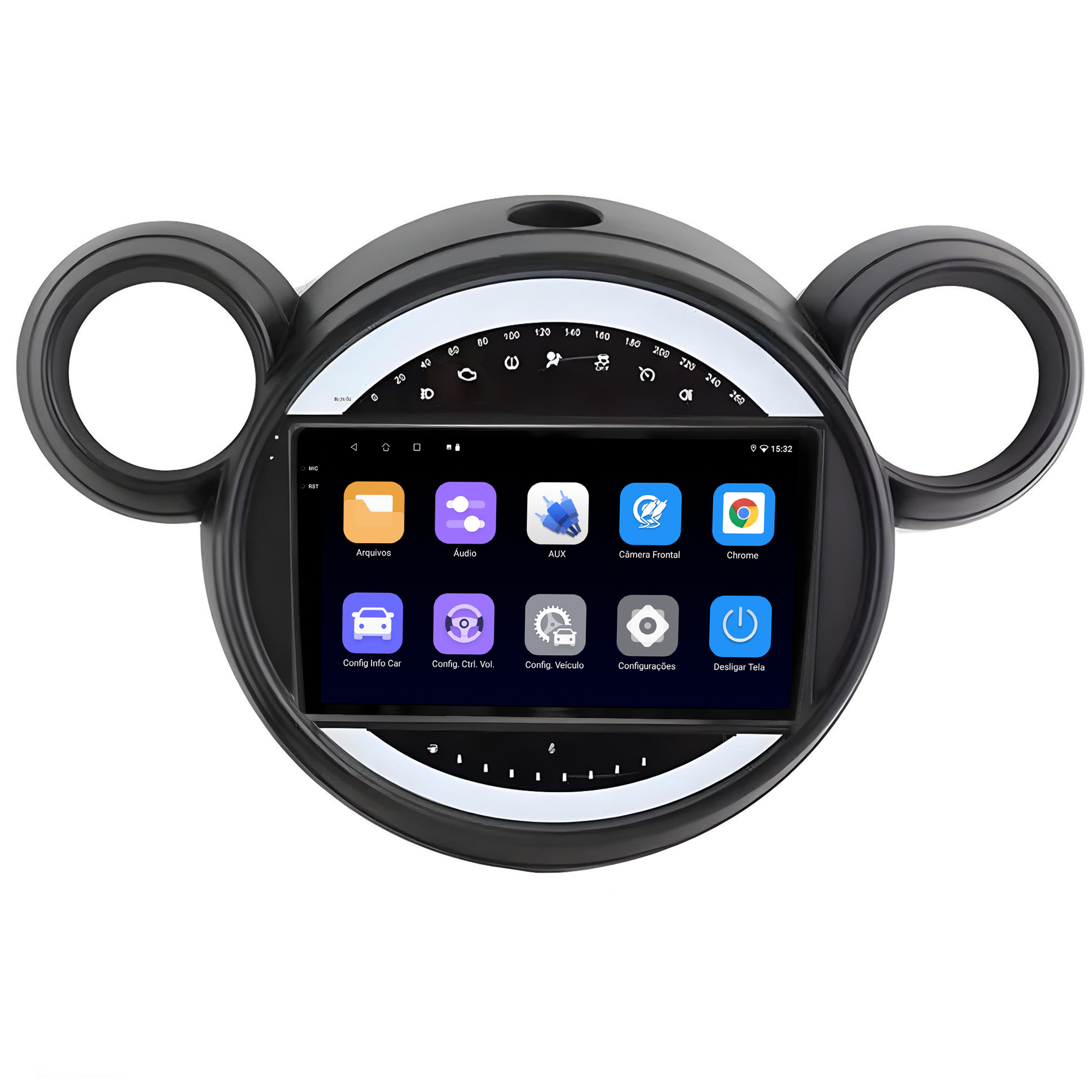 MULTIMÍDIA <BR> SOAUDIO S LINE <BR> 2RAM 64GB QLED 9'' <BR> MINI COOPER 1.6 <BR> MODELO MICKEY <BR> 2007 A 2016 - Imagem 4