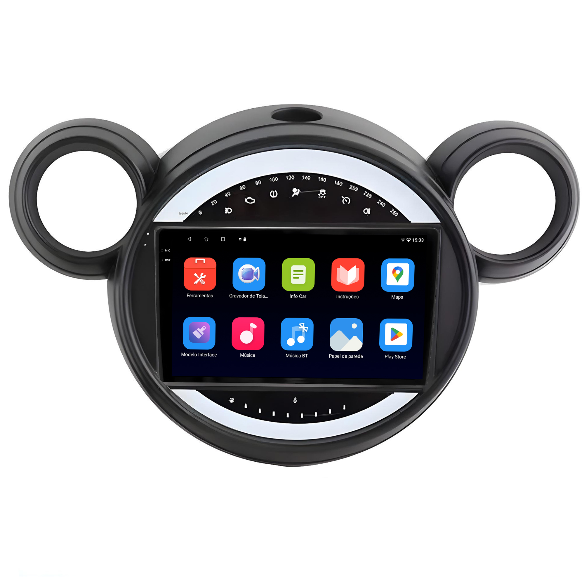 MULTIMÍDIA <BR> SOAUDIO S LINE <BR> 2RAM 64GB QLED 9'' <BR> MINI COOPER 1.6 <BR> MODELO MICKEY <BR> 2007 A 2016 - Imagem 5