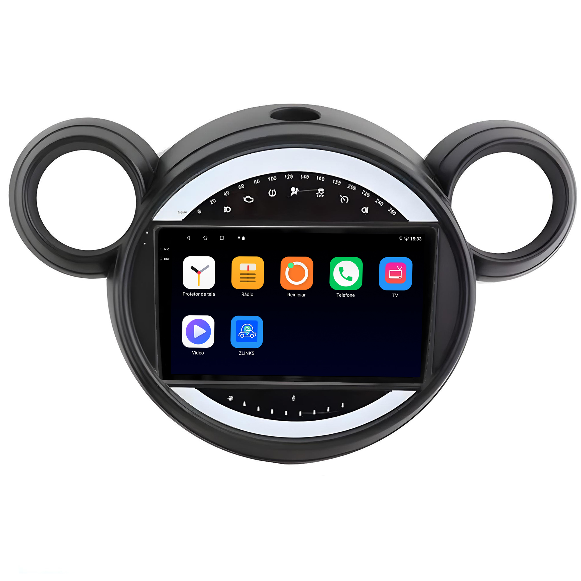 MULTIMÍDIA <BR> SOAUDIO S LINE <BR> 2RAM 64GB QLED 9'' <BR> MINI COOPER 1.6 <BR> MODELO MICKEY <BR> 2007 A 2016 - Imagem 6