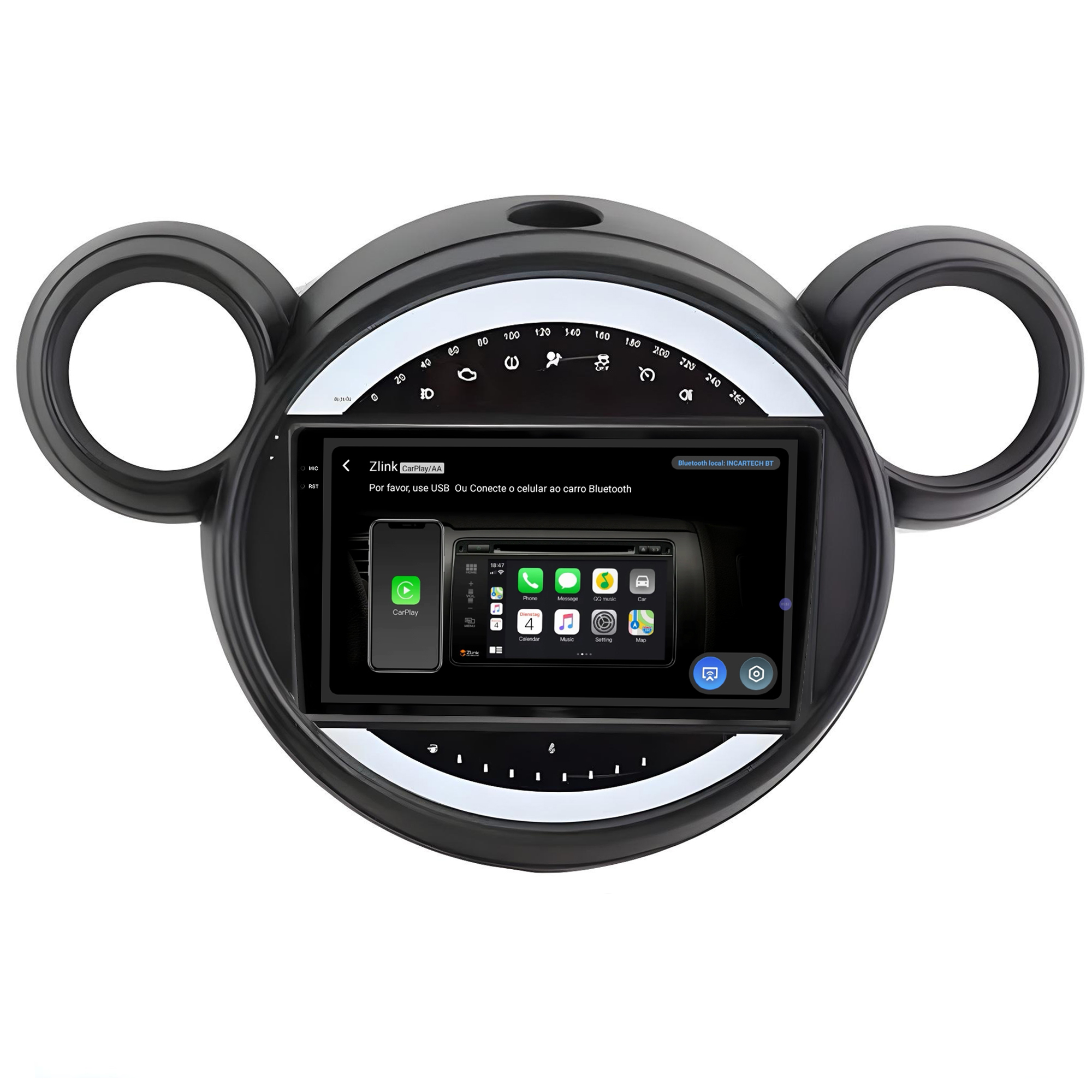 MULTIMÍDIA <BR> SOAUDIO S LINE <BR> 2RAM 64GB QLED 9'' <BR> MINI COOPER 1.6 <BR> MODELO MICKEY <BR> 2007 A 2016 - Imagem 7