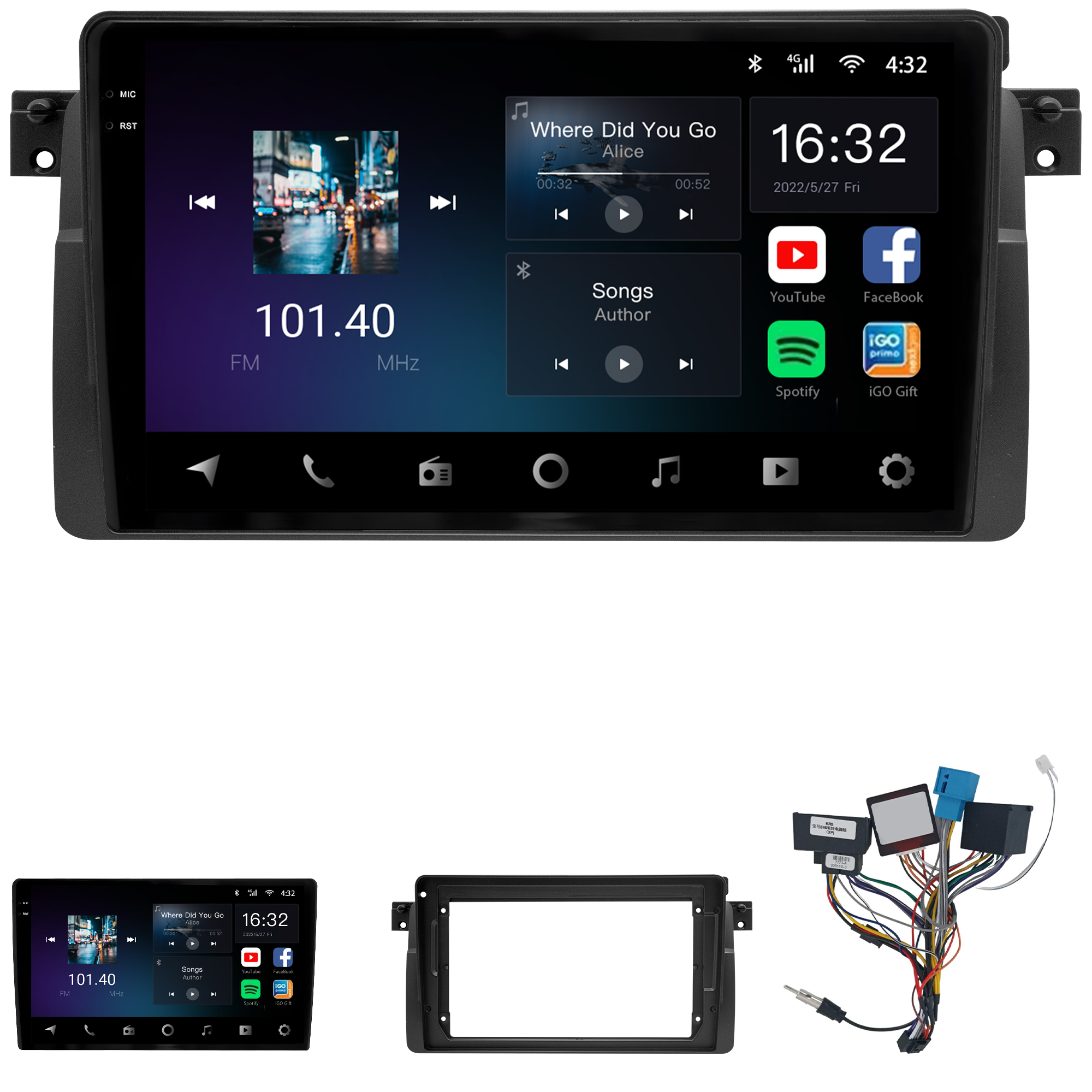 MULTIMÍDIA <BR> AIKON CORE RED <BR> 2RAM 64GB QLED 9'' <BR> SÉRIE 3 E46 320i <BR> 323ci 325i 328i 330i <BR> 1999 A 2004 - Imagem 2