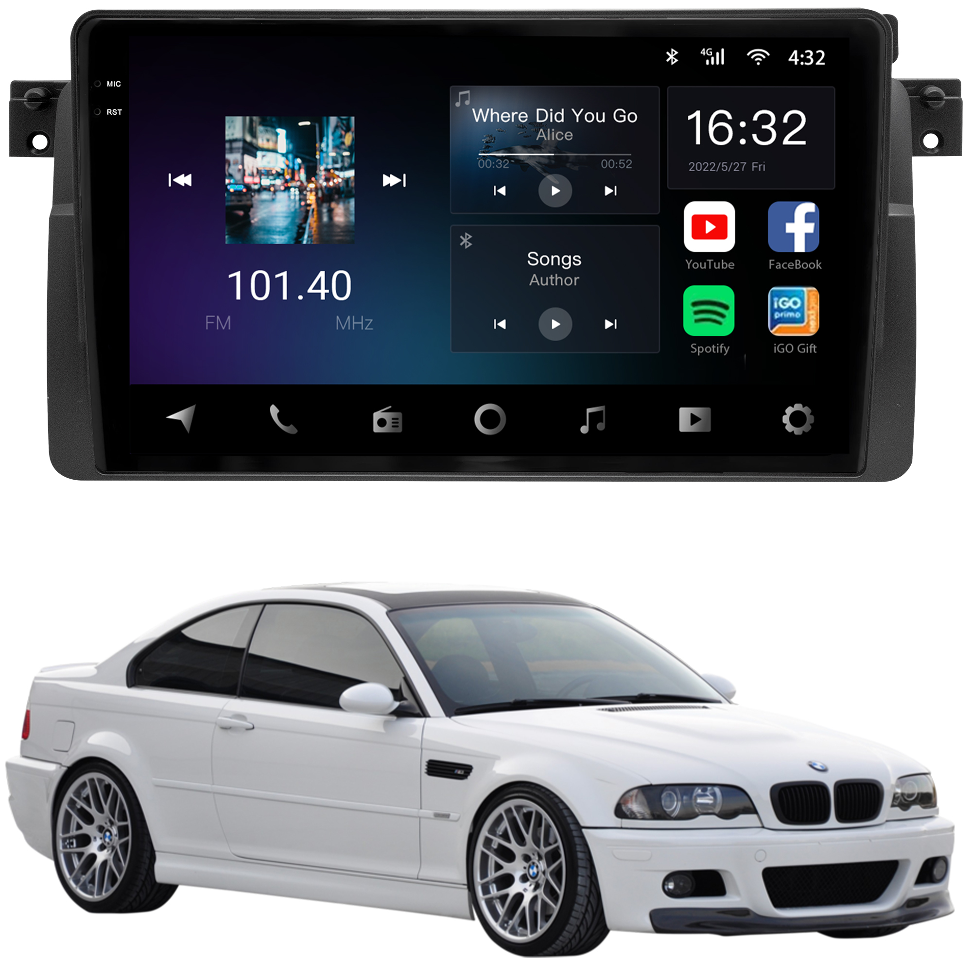 MULTIMÍDIA <BR> AIKON CORE RED <BR> 2RAM 64GB QLED 9'' <BR> SÉRIE 3 E46 320i <BR> 323ci 325i 328i 330i <BR> 1999 A 2004