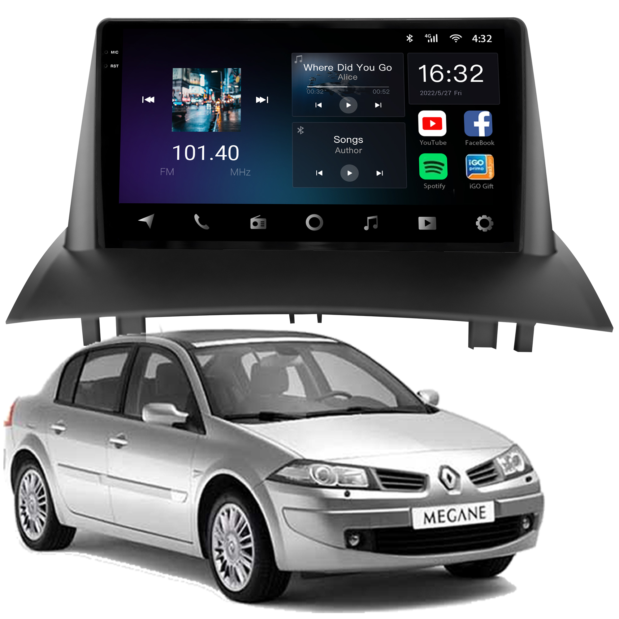 MULTIMÍDIA <BR> AIKON CORE RED <BR> 2RAM 64GB QLED 9'' <BR> MEGANE 2007 A 2013