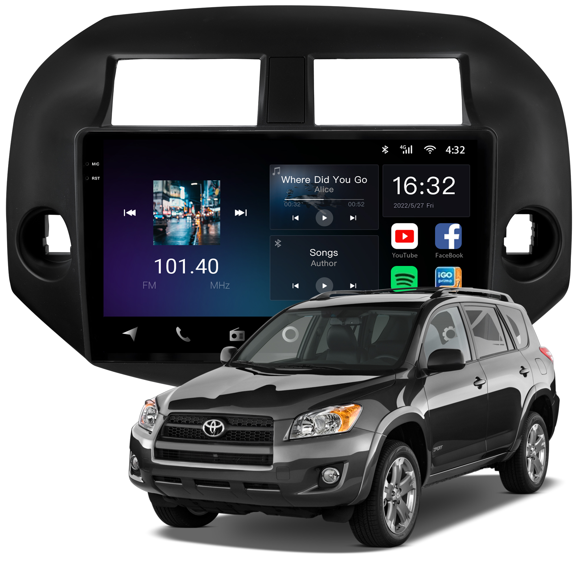 MULTIMÍDIA <BR> AIKON CORE RED <BR> 2RAM 64GB QLED 10" <BR> RAV4 2006 A 2012