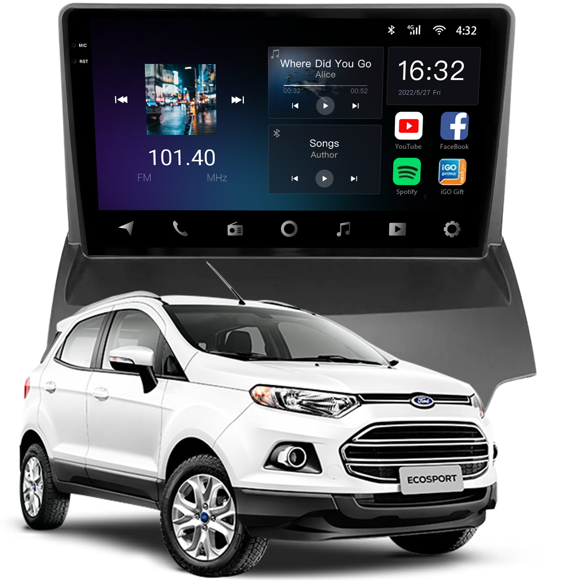 MULTIMÍDIA <BR> AIKON CORE RED <BR> 2RAM 64GB QLED 9'' <BR> ECOSPORT <BR> 2013 A 2017