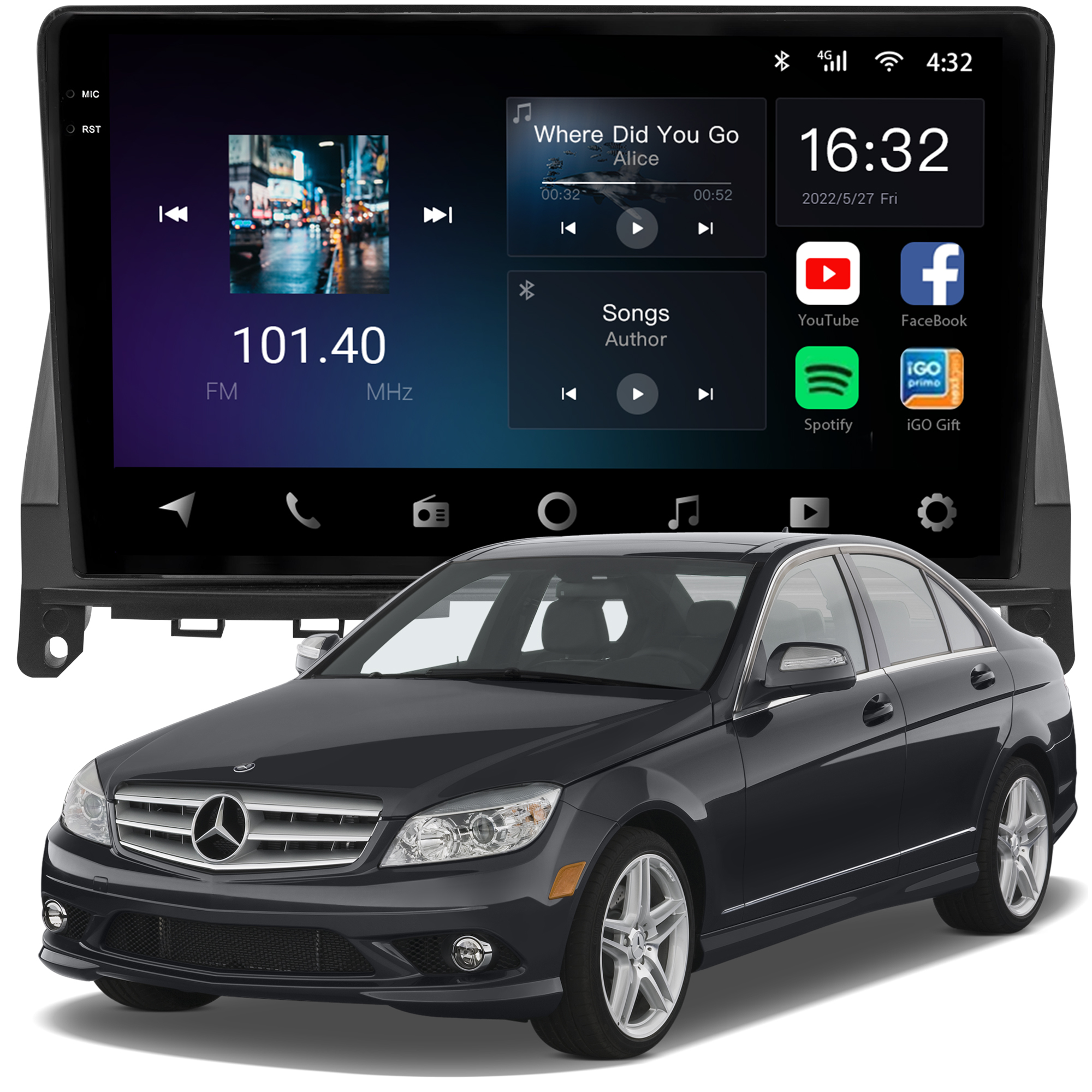 MULTIMÍDIA <BR> AIKON CORE RED <BR> 2RAM 64GB QLED 9" <BR> CLASSE C C 180 C 180 K C 200 C 200 K <BR> C 250 C 300 C 350 C 63 AMG <BR> 2008 A 2011