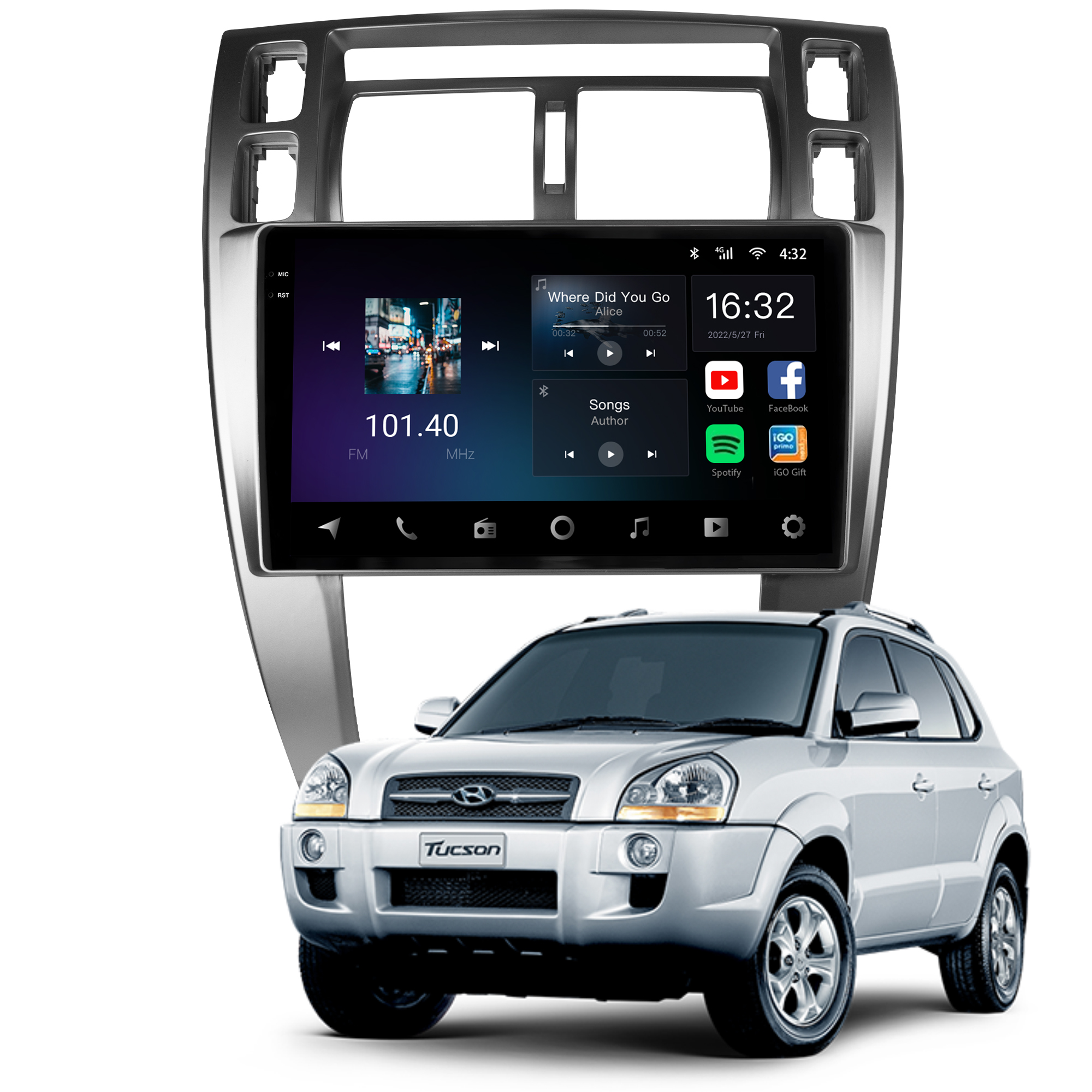 MULTIMÍDIA <BR> AIKON CORE RED <BR> 2RAM 64GB QLED 10" <BR> TUCSON ATÉ 2016