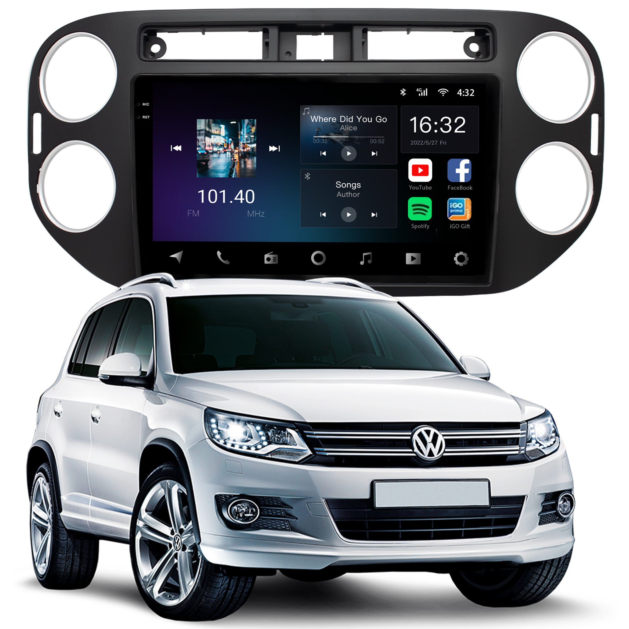 MULTIMÍDIA <BR> AIKON CORE RED <BR> 2RAM 64GB QLED 9''<BR> TIGUAN 2010 A 2017