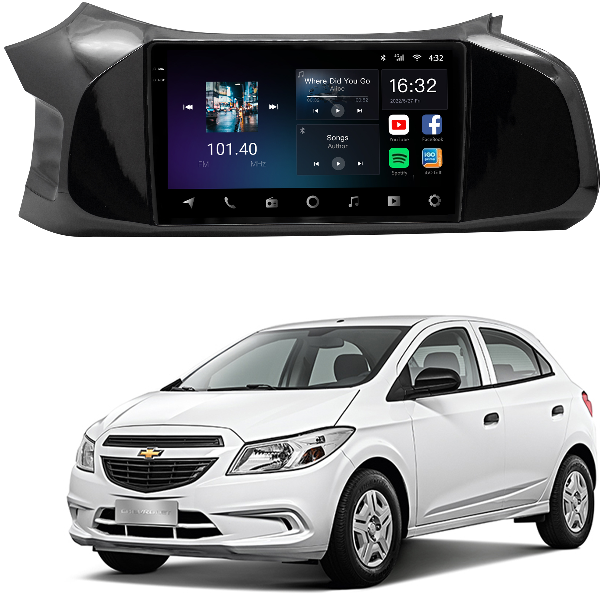 MULTIMÍDIA <BR> AIKON CORE RED <BR> 2RAM 64GB QLED 9" <BR> ONIX PRISMA <BR> 2013 A 2019