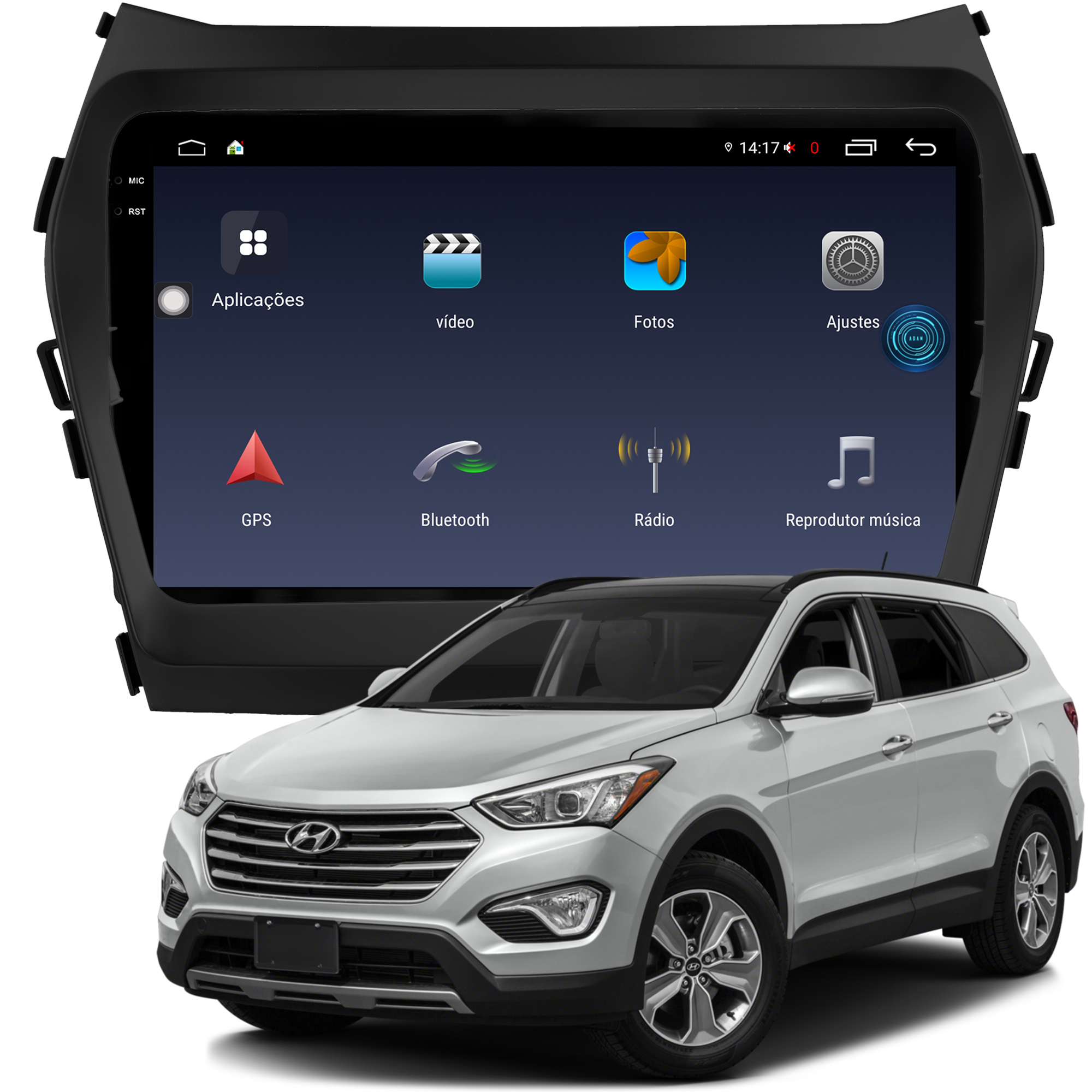 MULTIMÍDIA <BR> AIKON FÓTON <BR> 4RAM 64GB TELA 2K 9'' <BR> SANTA FÉ 2014 A 2019