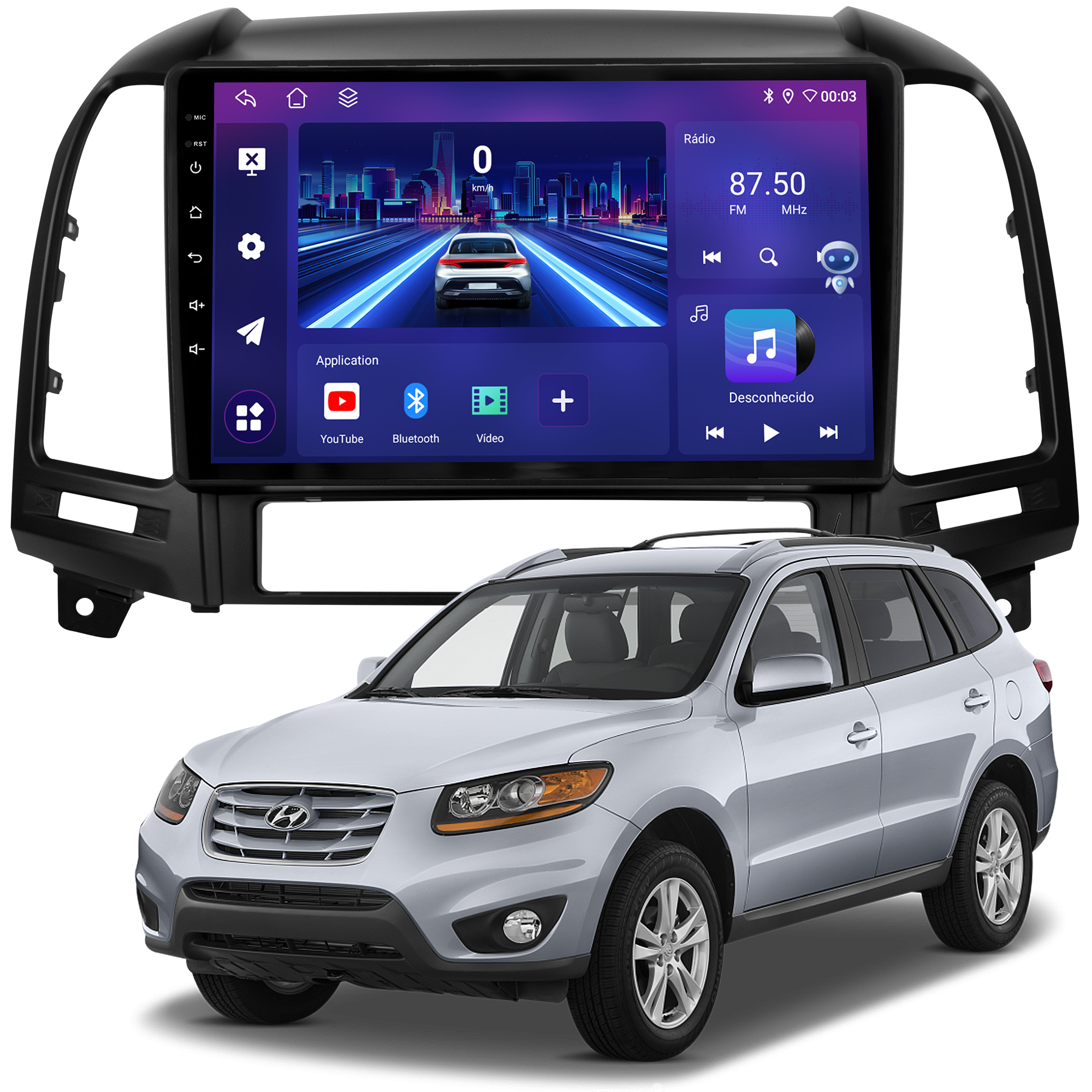 MULTIMÍDIA JOKER <BR> 4RAM 64GB 9" <BR> SANTA FÉ 2007 A 2013