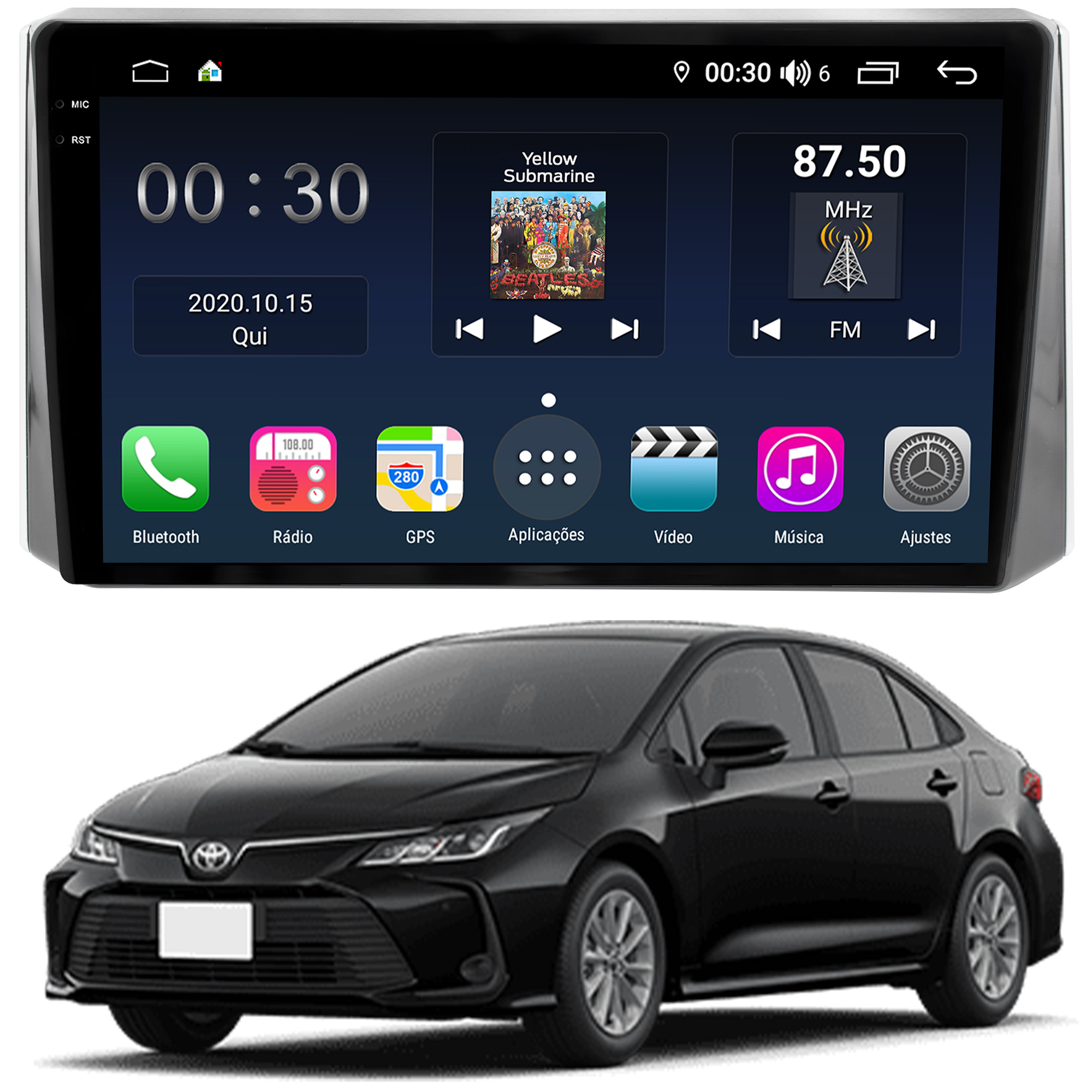 MULTIMÍDIA <BR>AIKON PRÓTON <BR>4RAM 64GB QLED 10"<BR> COROLLA 2020 A 2021