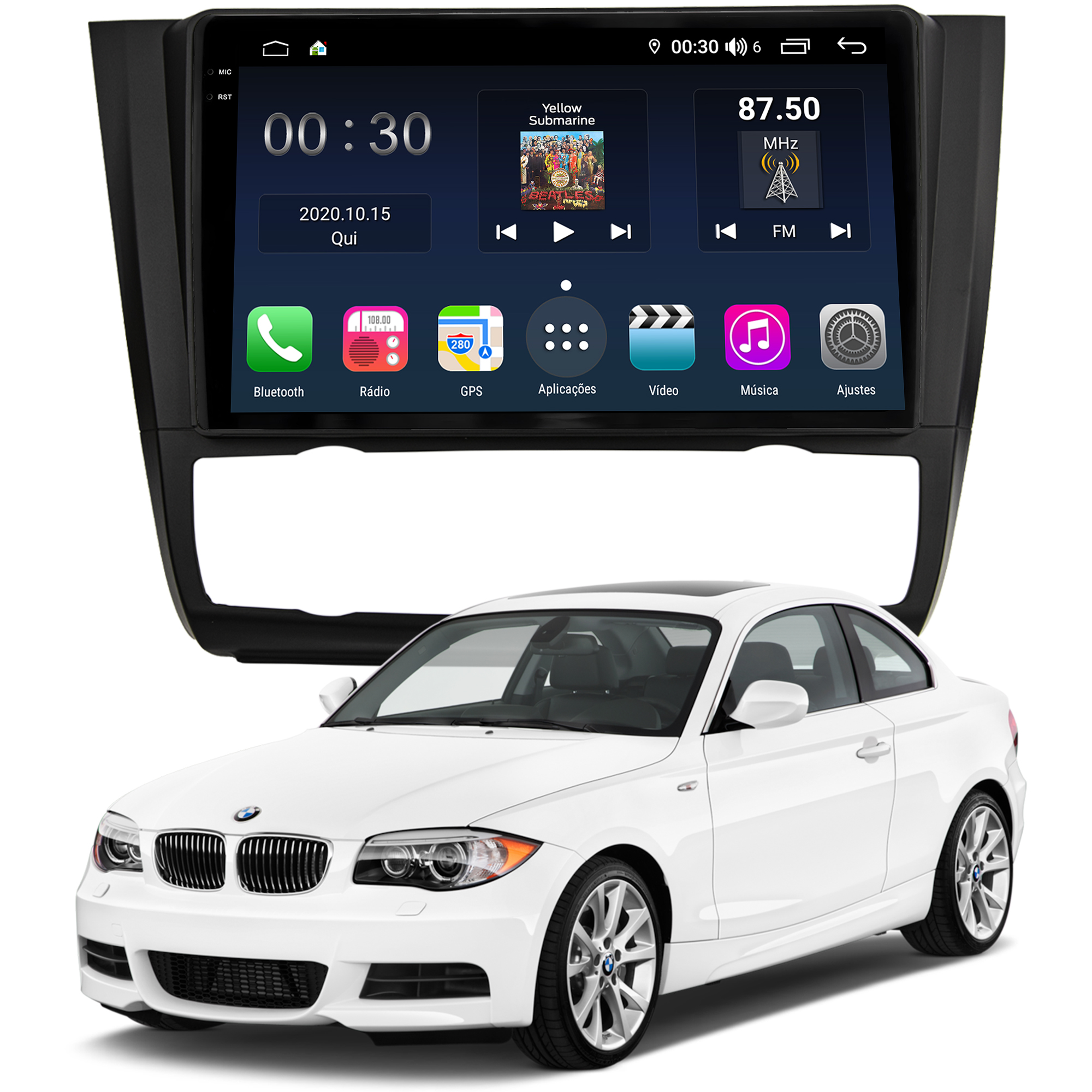 MULTIMÍDIA <BR> AIKON PRÓTON <BR> 4RAM 64GB QLED 9'' <BR> SÉRIE 1 118i 120i 130i 135i <BR> 2006 A 2012 <BR> AR DIGITAL