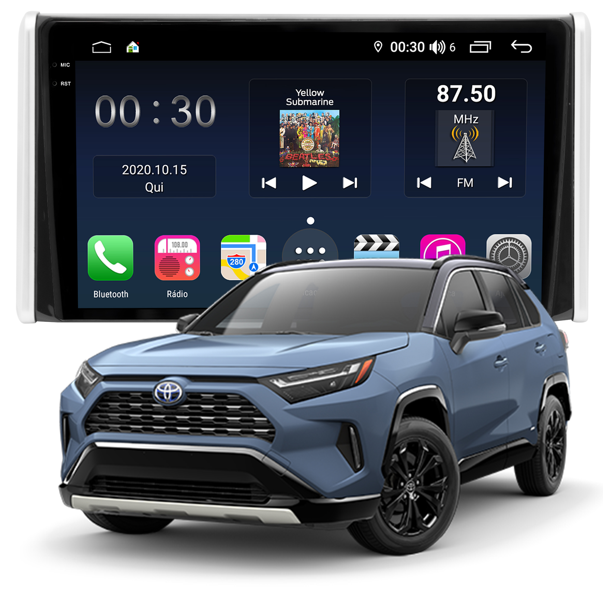 MULTIMÍDIA <BR> AIKON PRÓTON <BR> 6RAM 128GB QLED 10"<BR> RAV4 2019 ACIMA