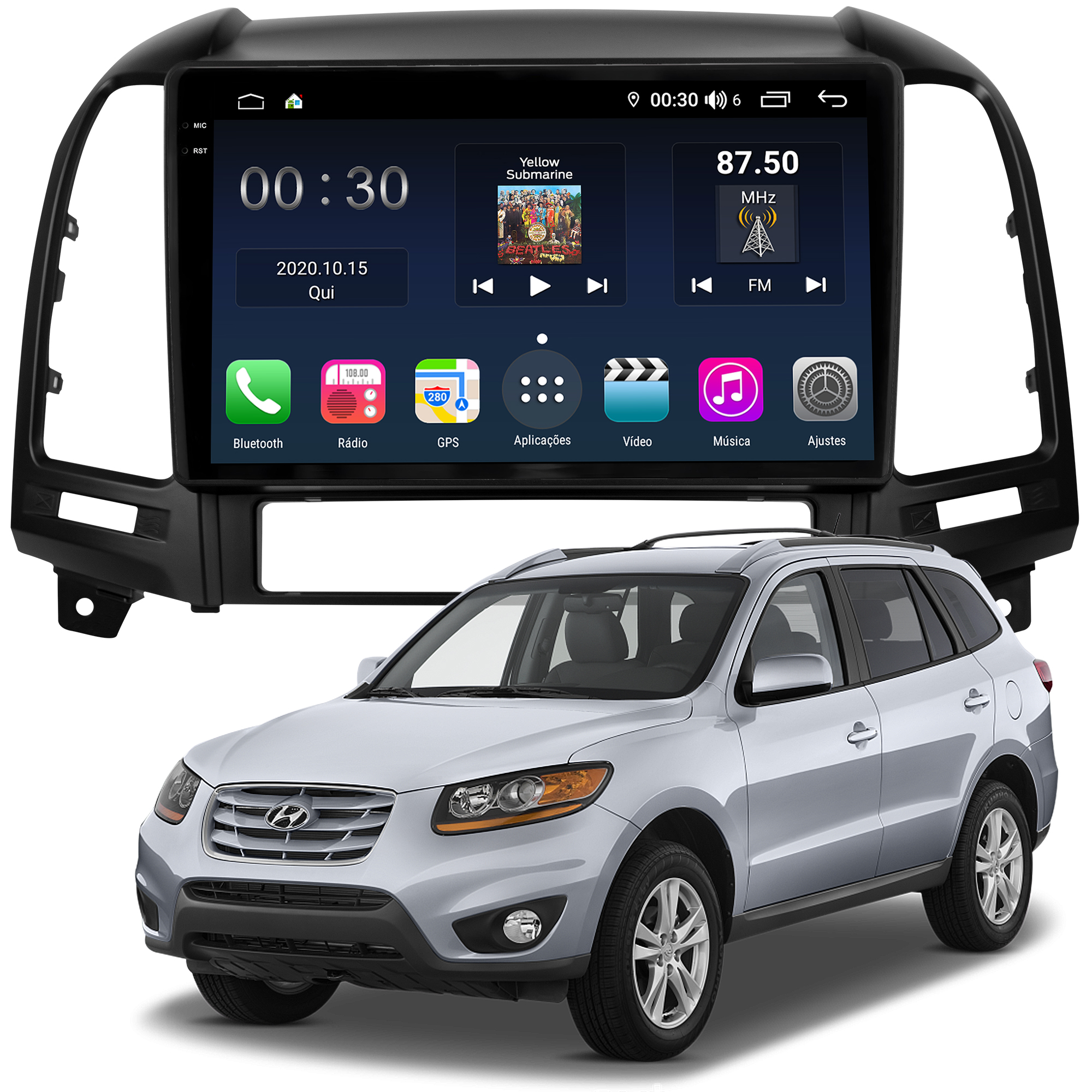 MULTIMÍDIA <BR> AIKON PRÓTON <BR> 4RAM 64GB QLED 9'' <BR> SANTA FÉ 2007 A 2013