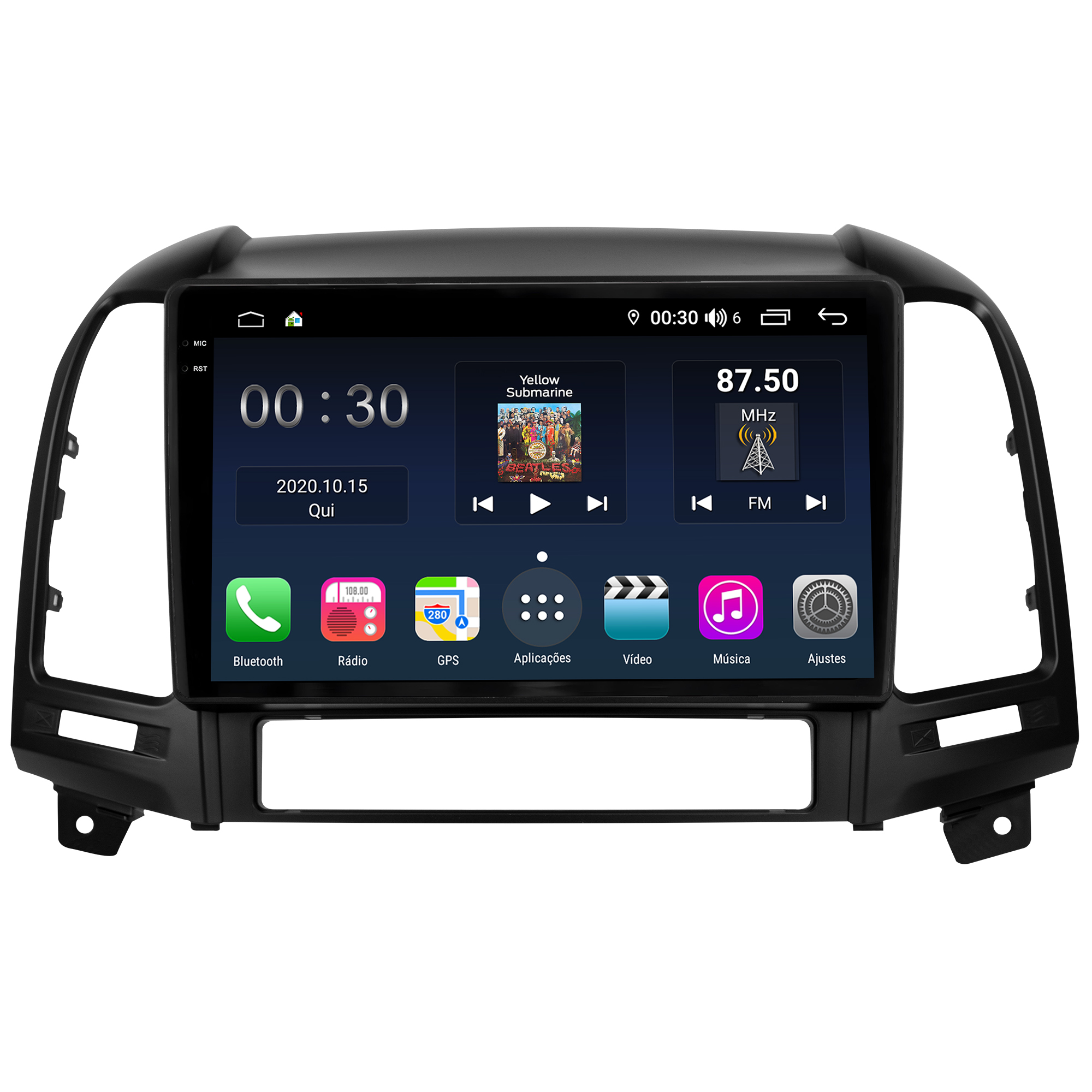 MULTIMÍDIA <BR> AIKON PRÓTON <BR> 4RAM 64GB QLED 9'' <BR> SANTA FÉ 2007 A 2013 - Imagem 3