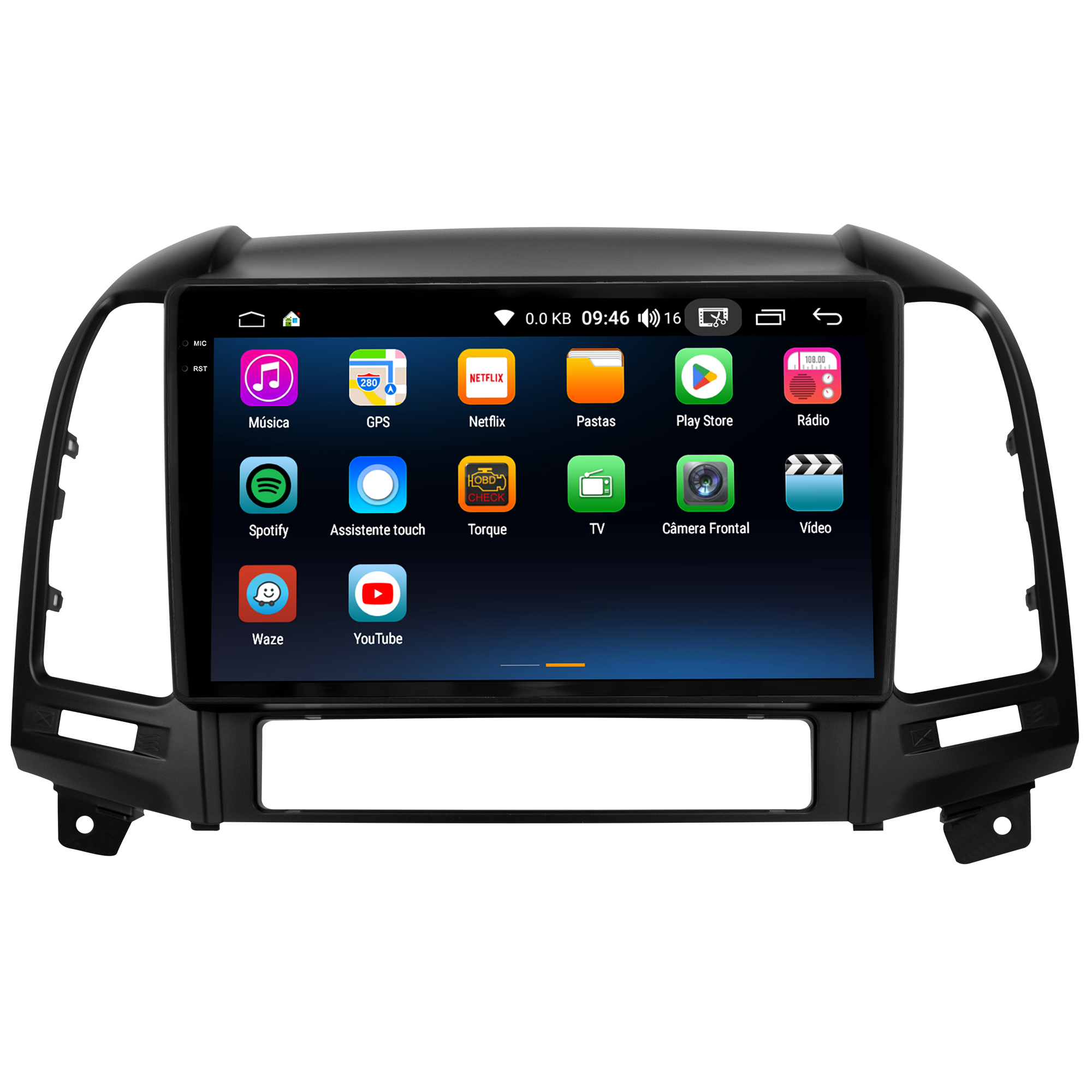 MULTIMÍDIA <BR> AIKON PRÓTON <BR> 4RAM 64GB QLED 9'' <BR> SANTA FÉ 2007 A 2013 - Imagem 5