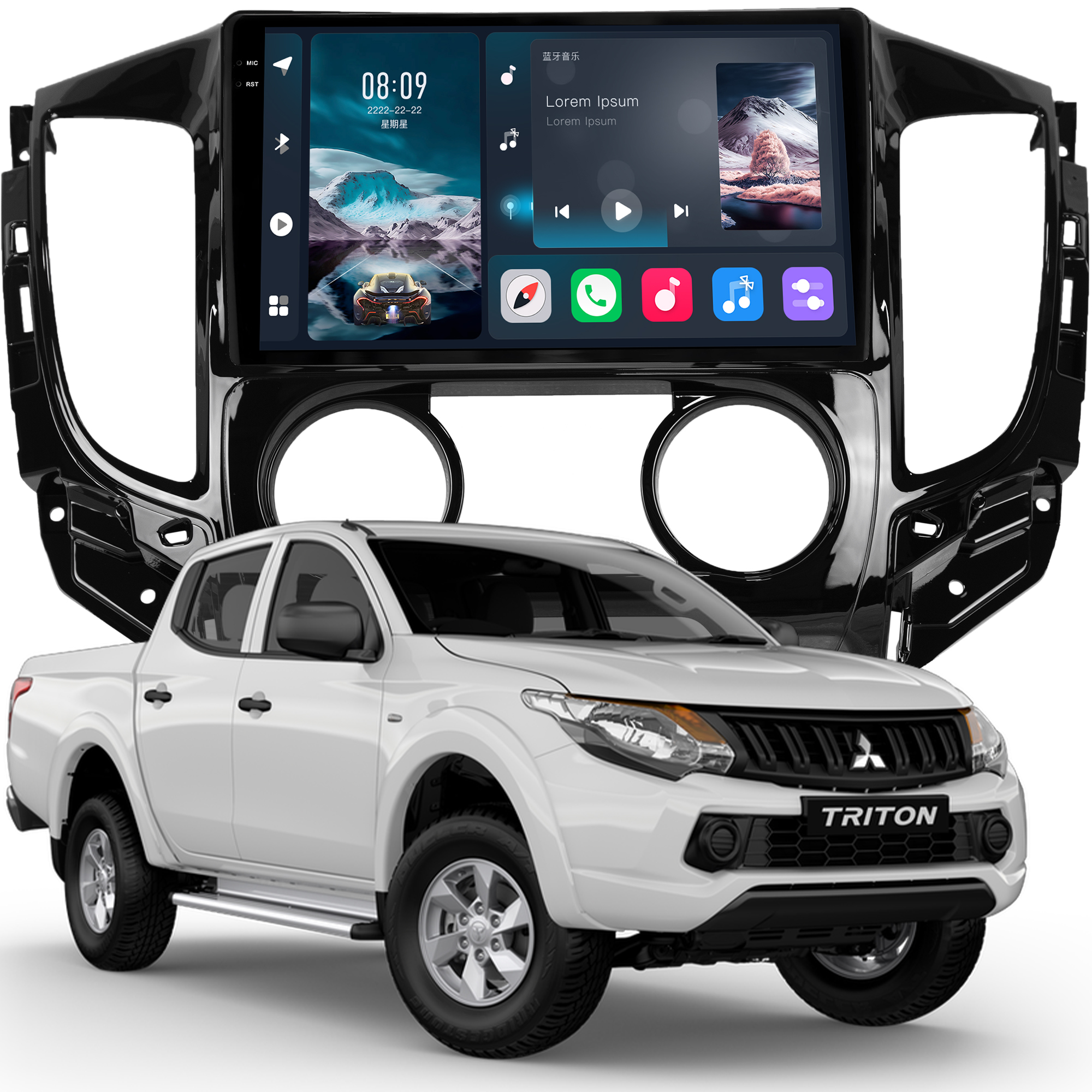 MULTIMÍDIA <BR> SOAUDIO S LINE <BR> 2RAM 64GB QLED 9'' <BR> L200 TRITON <BR> 2018 A 2024 <BR> AR ANALÓGICO