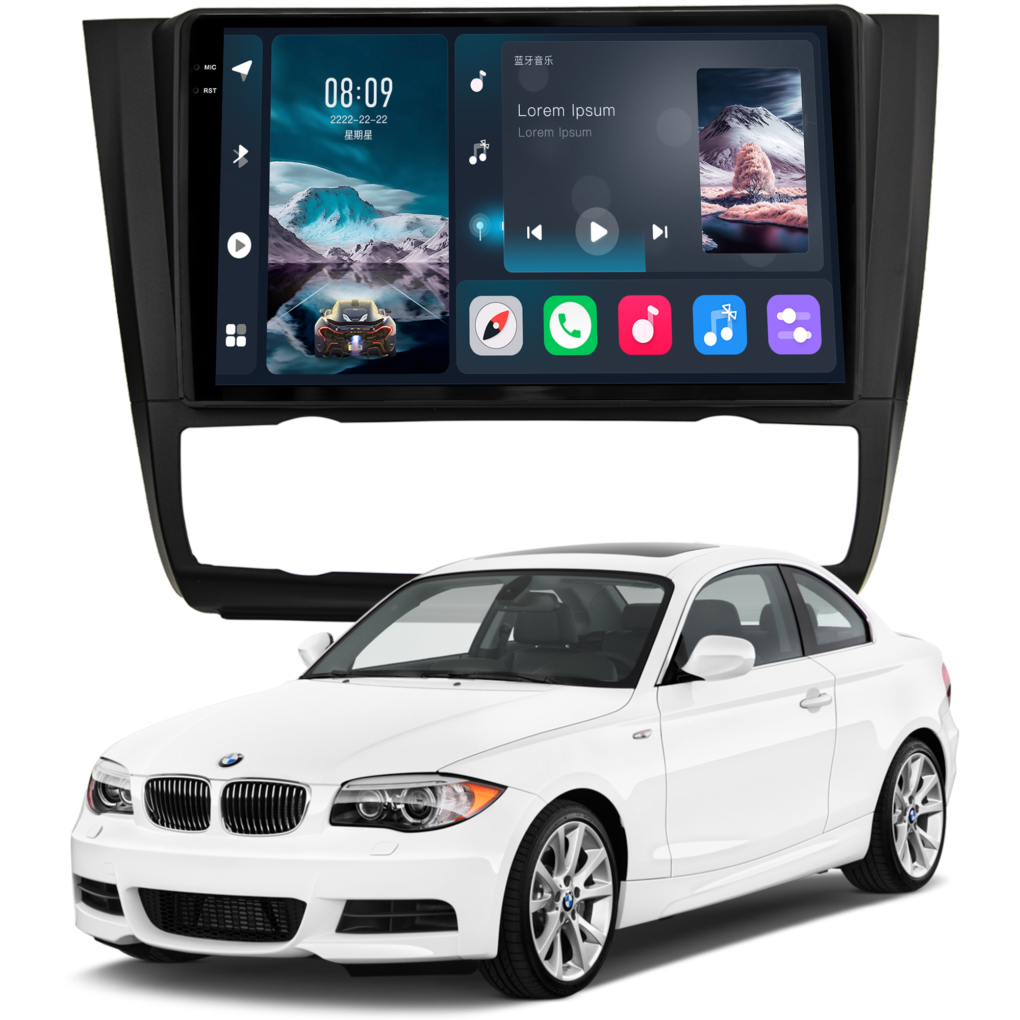 MULTIMÍDIA <BR> SOAUDIO S LINE <BR> 2RAM 64GB QLED 9'' <BR> SÉRIE 1 118i 120i 130i 135i <BR> 2006 A 2012 <BR> AR DIGITAL