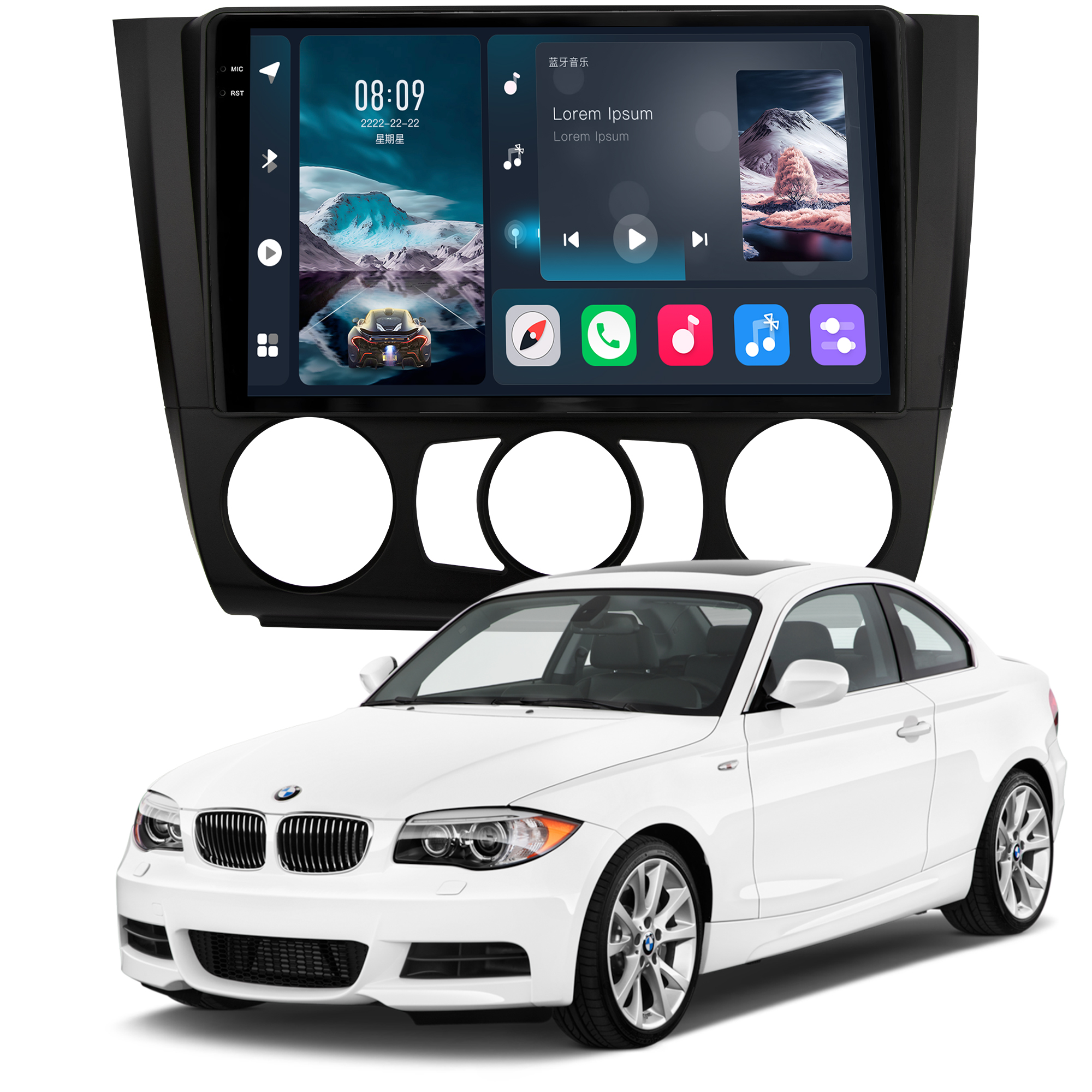 MULTIMÍDIA <BR> SOAUDIO S LINE <BR> 2RAM 64GB QLED 9'' <BR> SÉRIE 1 118i 120i 130i 135i <BR> 2006 A 2012 <BR> AR AR ANALÓGICO