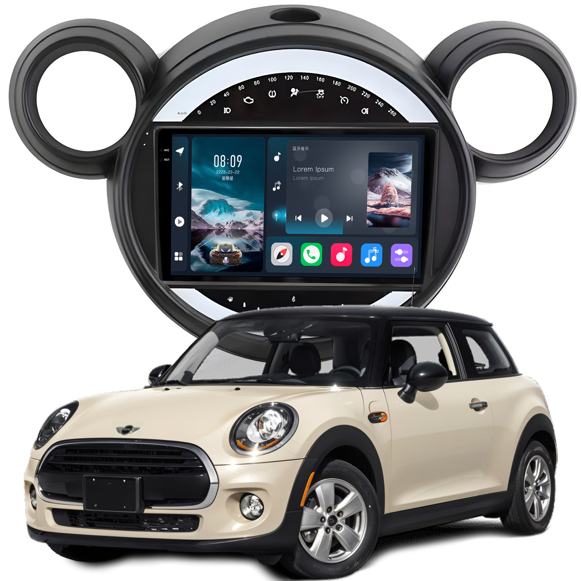 MULTIMÍDIA <BR> SOAUDIO S LINE <BR> 2RAM 64GB QLED 9'' <BR> MINI COOPER 1.6 <BR> MODELO MICKEY <BR> 2007 A 2016